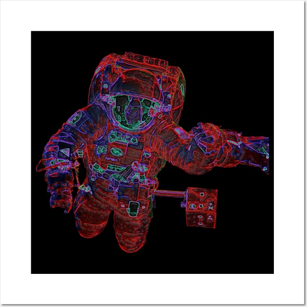 NASA Astronaut in Red, Blue, Purple and Green Colors Wall Art by The Black Panther